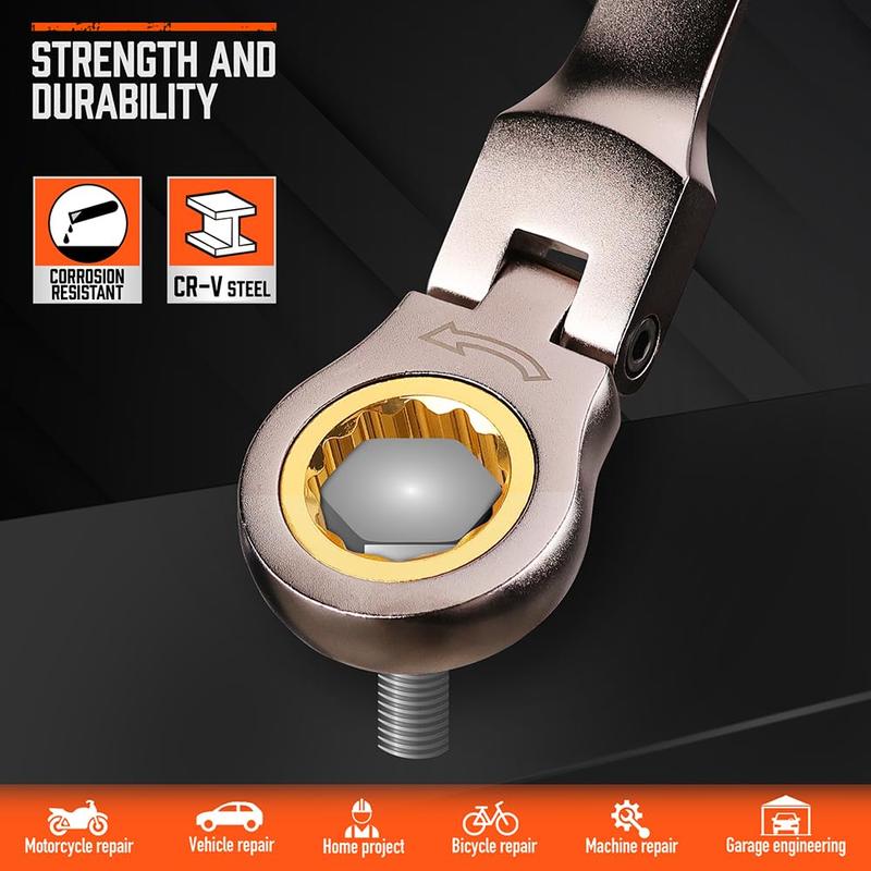Flex-Head Ratcheting Wrench Set – Metric & SAE Combination Wrenches with Organizer, 72-Tooth Chrome Vanadium Steel