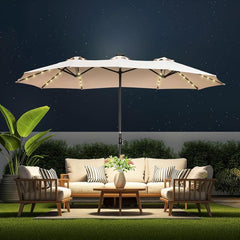 15FT Extra Large Outdoor Patio Umbrella with Base, Double-Sided Rectangle Market Umbrella with Crank for Deck, Pool, Backyard