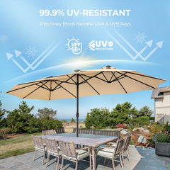 15FT Extra Large Outdoor Patio Umbrella with Base, Double-Sided Rectangle Market Umbrella with Crank for Deck, Pool, Backyard