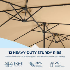 15FT Extra Large Outdoor Patio Umbrella with Base, Double-Sided Rectangle Market Umbrella with Crank for Deck, Pool, Backyard