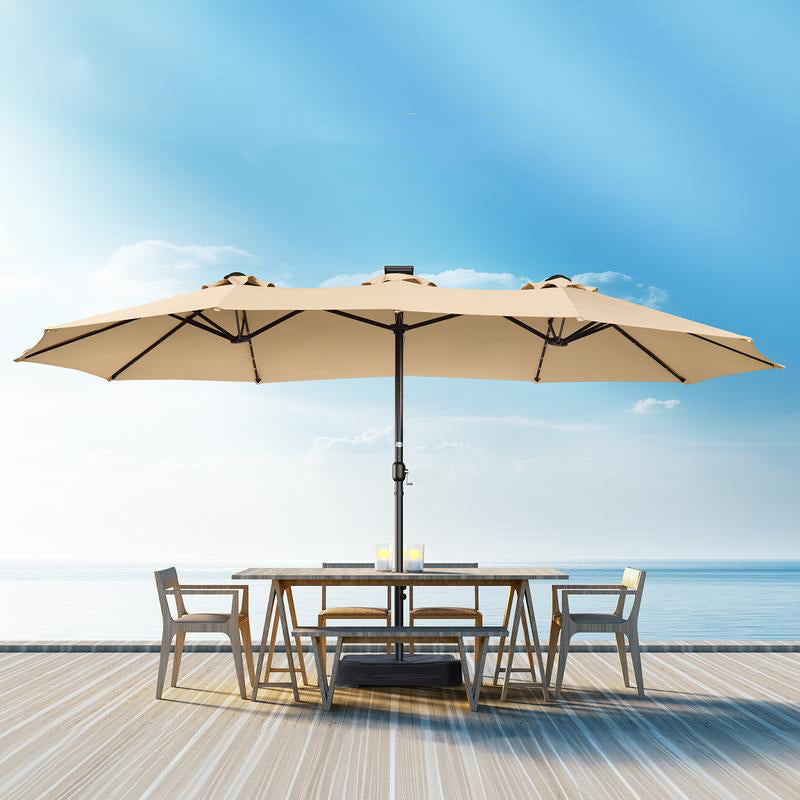 15FT Extra Large Outdoor Patio Umbrella with Base, Double-Sided Rectangle Market Umbrella with Crank for Deck, Pool, Backyard