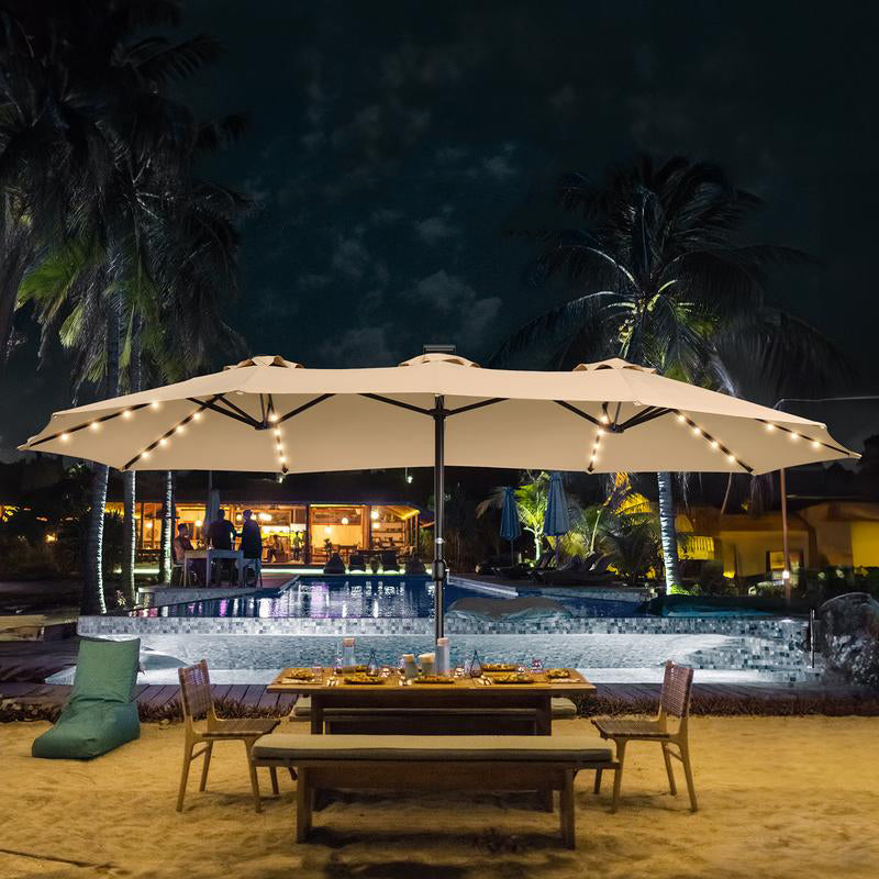 15FT Extra Large Outdoor Patio Umbrella with Base, Double-Sided Rectangle Market Umbrella with Crank for Deck, Pool, Backyard